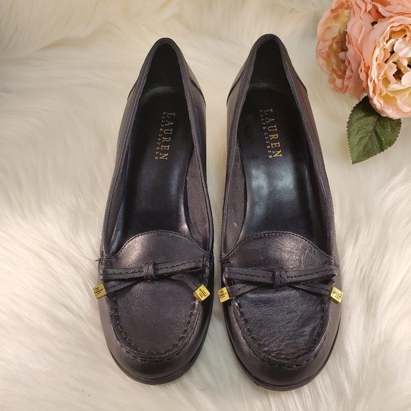 RALPH LAUREN BROWN LEATHER MOCCASIN WEDGES 8.5 - Picture 2 of 8